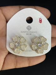 Multi Color Flower Gold Silver Cubic Zirconia Copper Stud Earrings