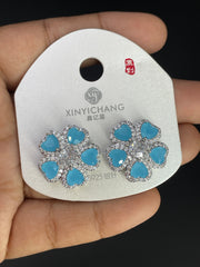 Multi Color Flower Gold Silver Cubic Zirconia Copper Stud Earrings