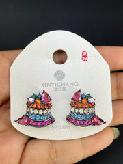 Multi Color Bell Gold Silver Cubic Zirconia Copper Stud Earrings Women