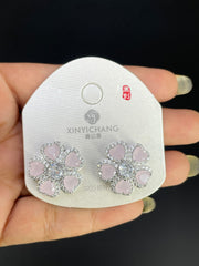 Multi Color Flower Gold Silver Cubic Zirconia Copper Stud Earrings