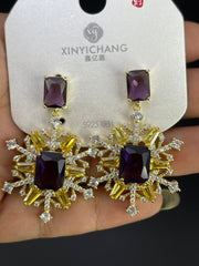 Multi Color Snowflake Gold Silver Cubic Zirconia Copper Drop Earrings
