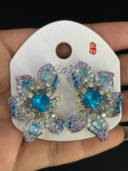 Multi Color Flower Rose Gold Silver Cubic Zirconia Copper Stud Earrings