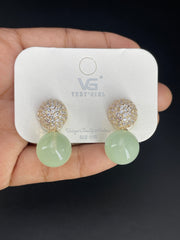 Green White Round Silver Cubic Zirconia Copper Drop Earrings Women