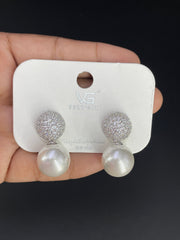 Green White Round Silver Cubic Zirconia Copper Drop Earrings Women