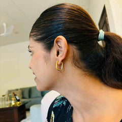 Oval Two Tone 18K Gold Anti Tarnish Hoop Bali Earring For Women