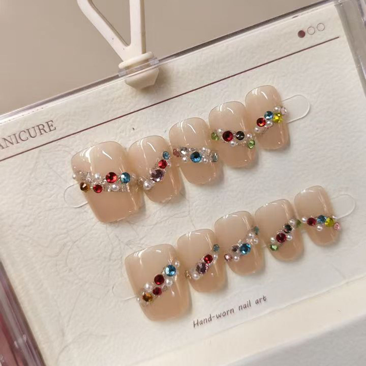 Studded Wave Cubic Zirconia Multi Gemstone Beige Finger Nail Pack Of 10 For Women