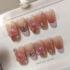 Flower Cubic Zirconia Baby Pink White Finger Nail Pack Of 10 For Women
