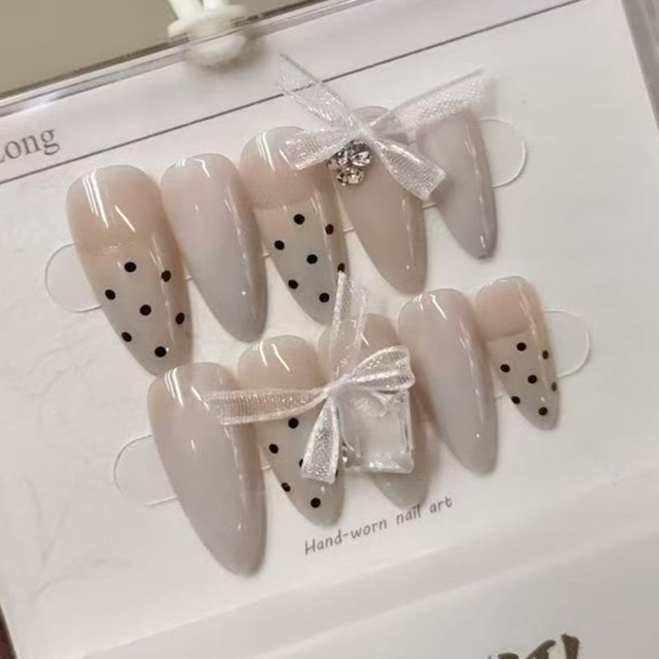 Ribbon Bow Cubic Zirconia Beige White Finger Nail Pack Of 10 For Women