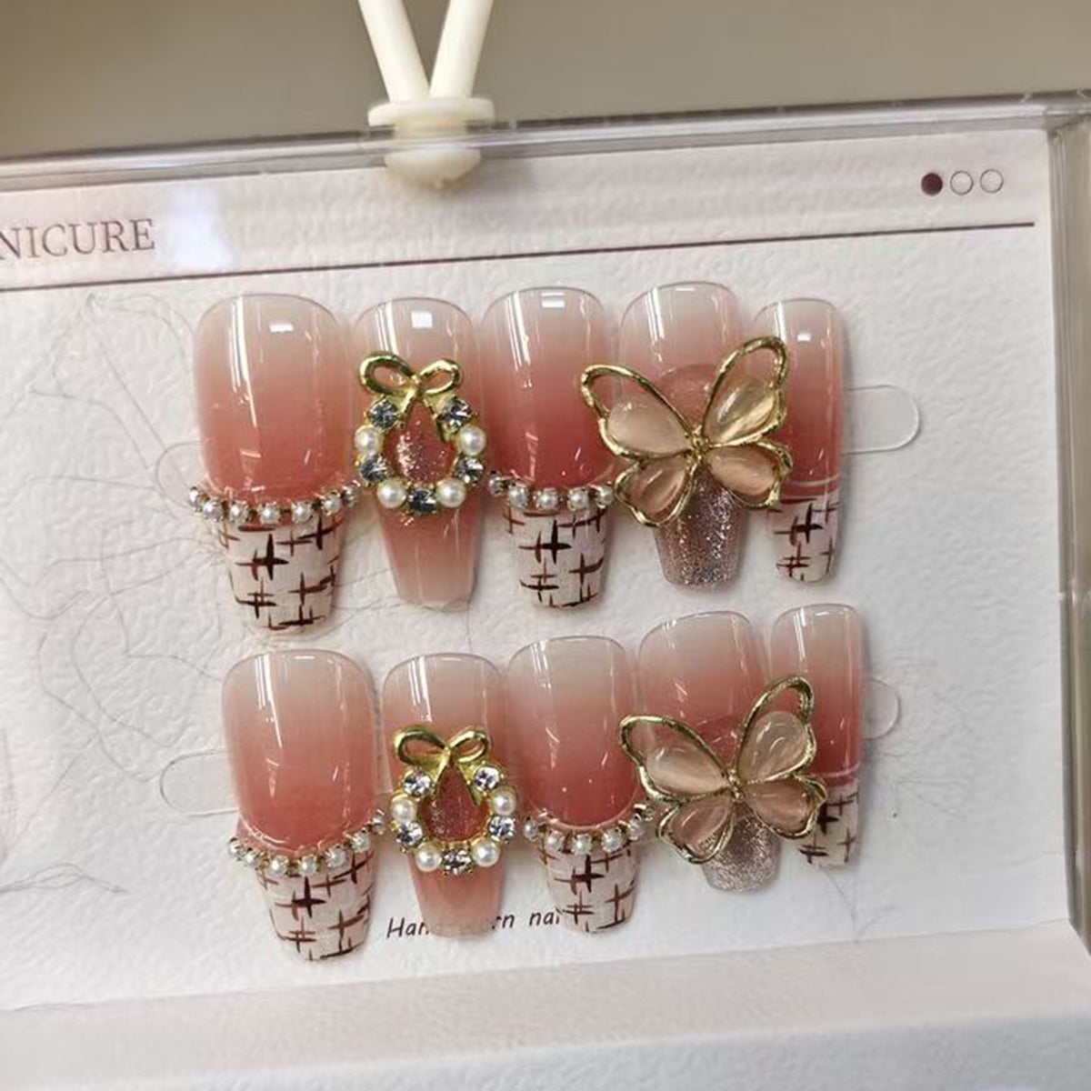 Butterfly Cubic Zirconia Pearl Baby Pink White Finger Nail Pack Of 10 For Women