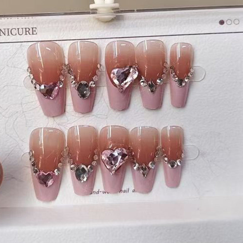 Heart Cubic Zirconia Baby Pink White Finger Nail Pack Of 10 For Women