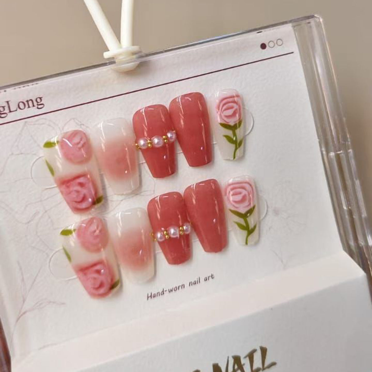Rose Flower Pearl Pink Baby Pink Finger Nail Pack Of 10 For Women