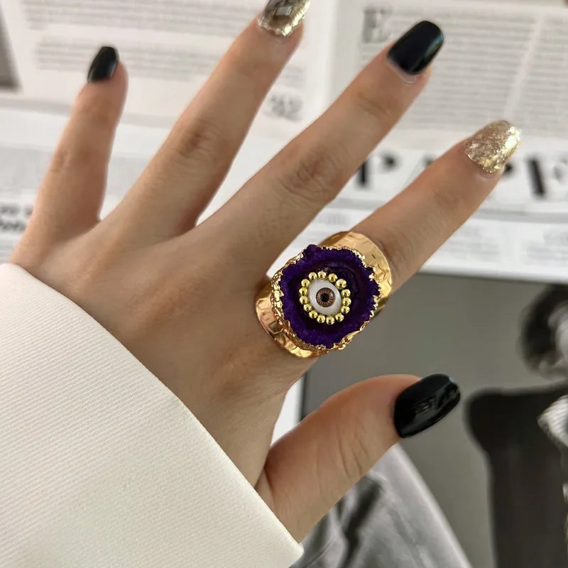 Evil Eye Multicolour Enamel 18K Gold Anti Tarnish Adjustable Ring