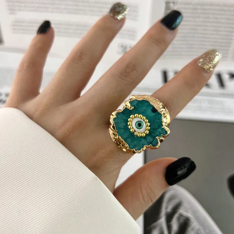 Evil Eye Multicolour Enamel 18K Gold Adjustable Ring For Women