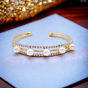 Super Light Weight Gold Pearl Cz Cudd Kada Bangle Bracelet