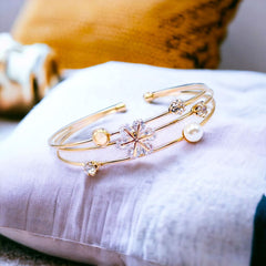 Dainty Flower 14K Gold Plated Cuff Bracelet Bangle For Women