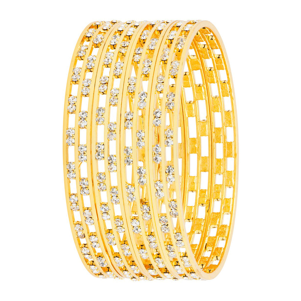 Ethnic Glossy Light Weight Cubic Zirconia 18K Gold Bangle Kada Set 4