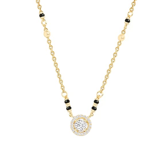 Designer Halo Round Black Beads Rose Silver Gold CZ Brass Mangalsutra