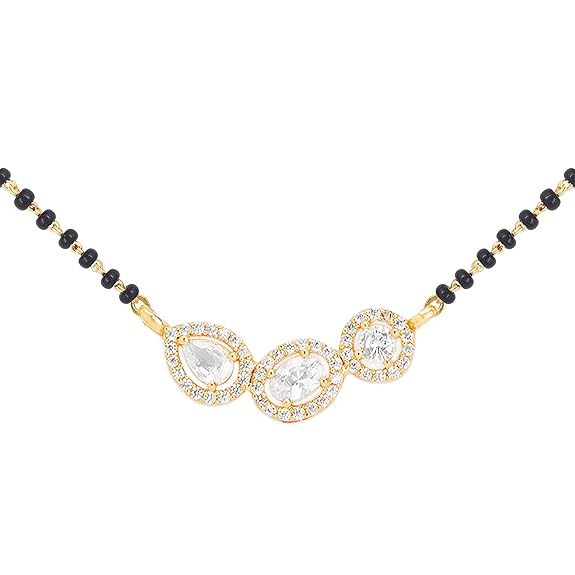 Elegant Three Stone Rose Silver Gold CZ Anti Tarnish Brass Mangalsutra