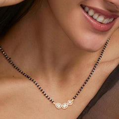 Elegant Three Stone Rose Silver Gold CZ Anti Tarnish Brass Mangalsutra