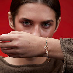 Infinity Heart Mangalsutra Style Rose Silver Gold CZ Brass Bracelet