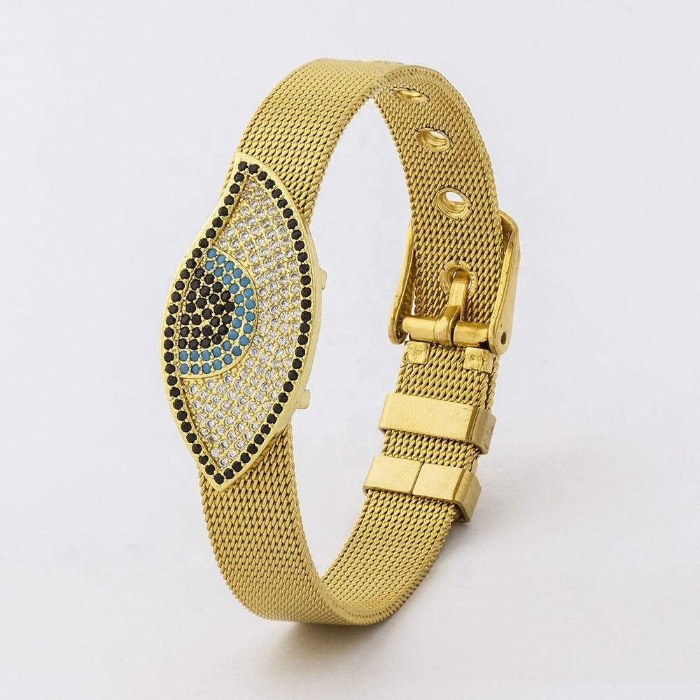 Evil eye 18K Gold Stainless Steel watch mesh strap bracelet For Women