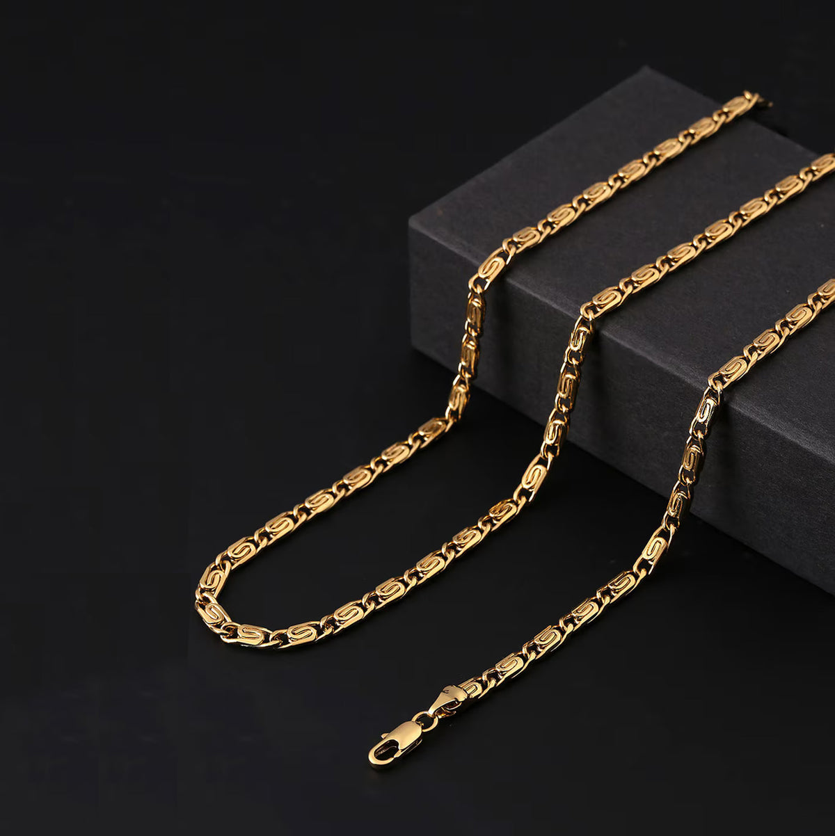 Italian Designer 316L Surgical Stainless Steel 22K Gold Plated 24" Curb Chain For Men