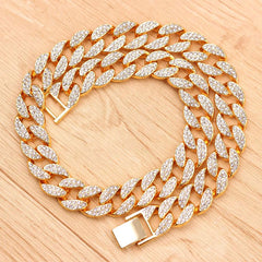 Hip Hop Iced Out Thick Heavy Punk Chunky Curb Cuban Rhinestone Gold Chain Necklace Men