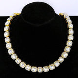 Hip Hop Iced Out Alloy Cuban Gold Rhinestone Square Tennis Ice Out Necklace Chain 18"