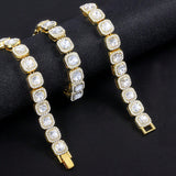 Hip Hop Iced Out Alloy Cuban Gold Rhinestone Square Tennis Ice Out Necklace Chain 18"