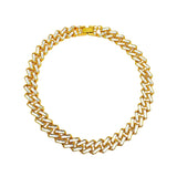 Hip Hop Iced Out Alloy Cuban Curb Gold Rhinestone Baguette Stainless Steel Necklace Chain 20"