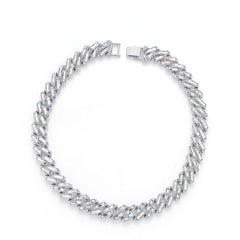 Hip Hop Iced Out Alloy Cuban Curb Gold Rhinestone Baguette Stainless Steel Necklace Chain 20"