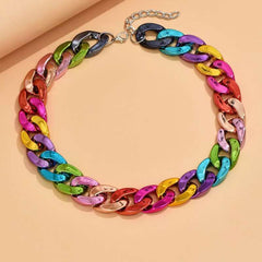 Curb Multicolour 18K Gold Acrylic Anti Tarnish Necklace Chain For Women