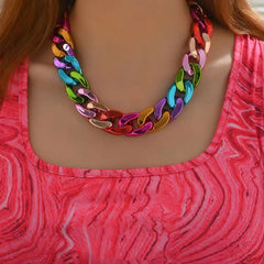 Curb Multicolour 18K Gold Acrylic Anti Tarnish Necklace Chain For Women