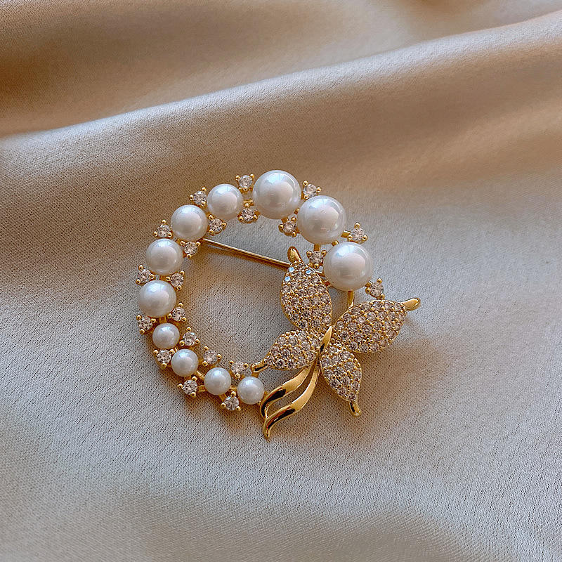 White Flower,Butterfly,Fish Gold Cubic Zirconia Copper Anti Tarnish Brooch For Women