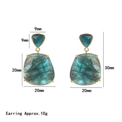 Blue Triangle Top Gold Plated CZ Alloy Dangler Earrings