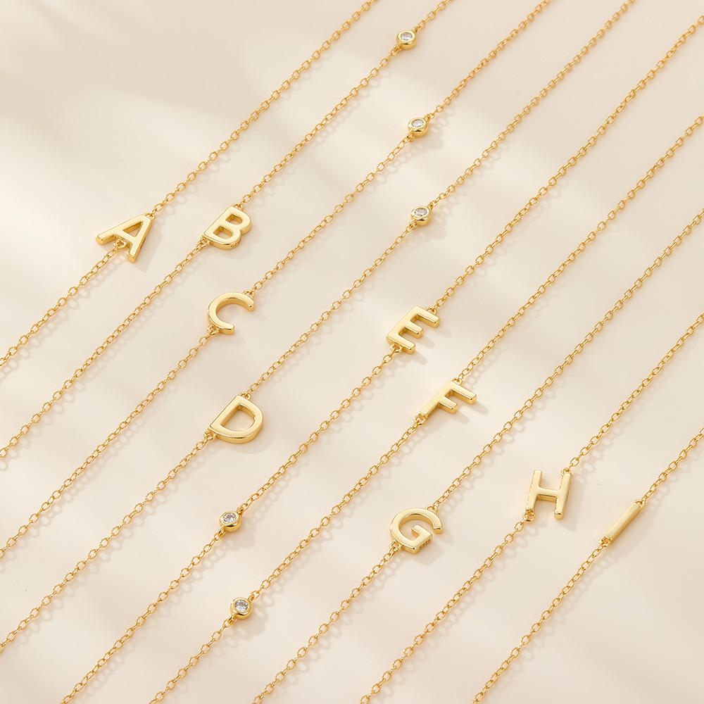 Initial Alphabets Letters 18K Gold Cubic Zirconia Stainless Steel Anti Tarnish Necklace For Women