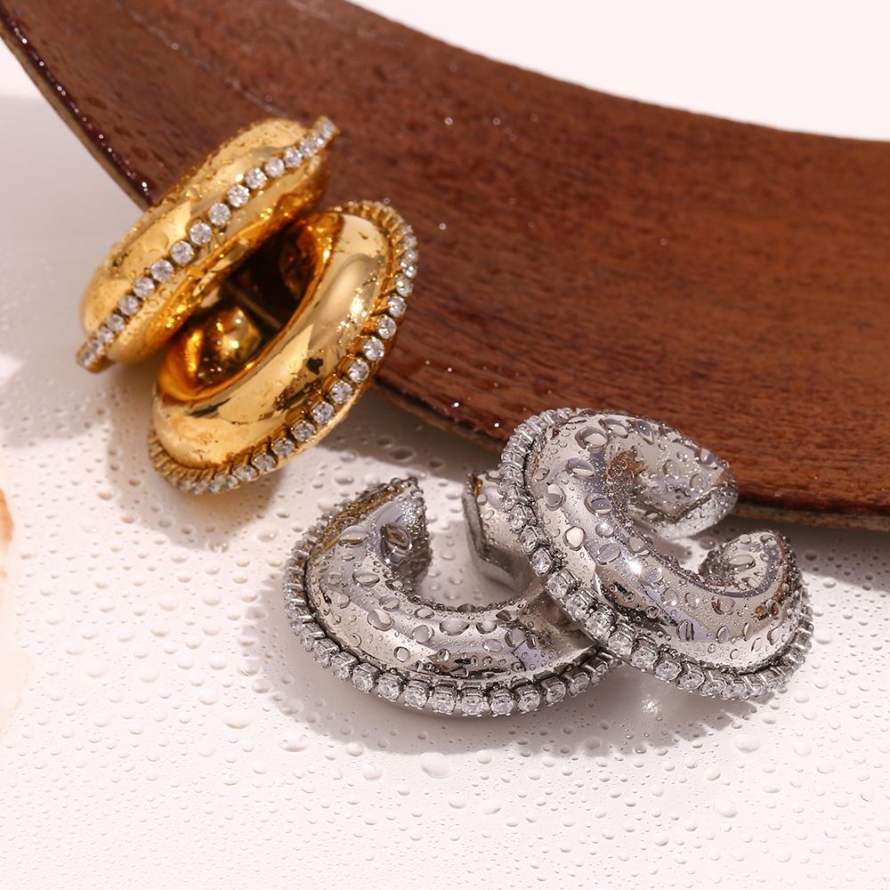 Chunky 18K Gold Silver Cubic Zirconia Stainless Steel Anti Tarnish Ear Cuff Earring For Women