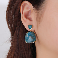 Blue Triangle Top Gold Plated CZ Alloy Dangler Earrings