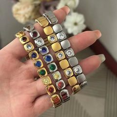 Square Shape 18K Gold Stainless Steel Anti Tarnish Stackable Bracelet For Men