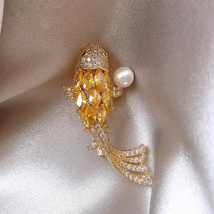White Flower,Butterfly,Fish Gold Cubic Zirconia Copper Anti Tarnish Brooch For Women