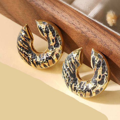 Leopard Gold Plated Enamel Alloy Ear Cuff Earrings For Women
