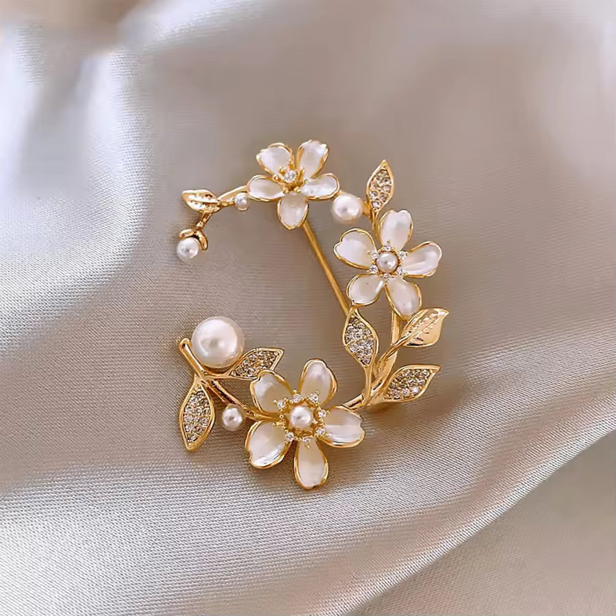 White Flower,Butterfly,Fish Gold Cubic Zirconia Copper Anti Tarnish Brooch For Women