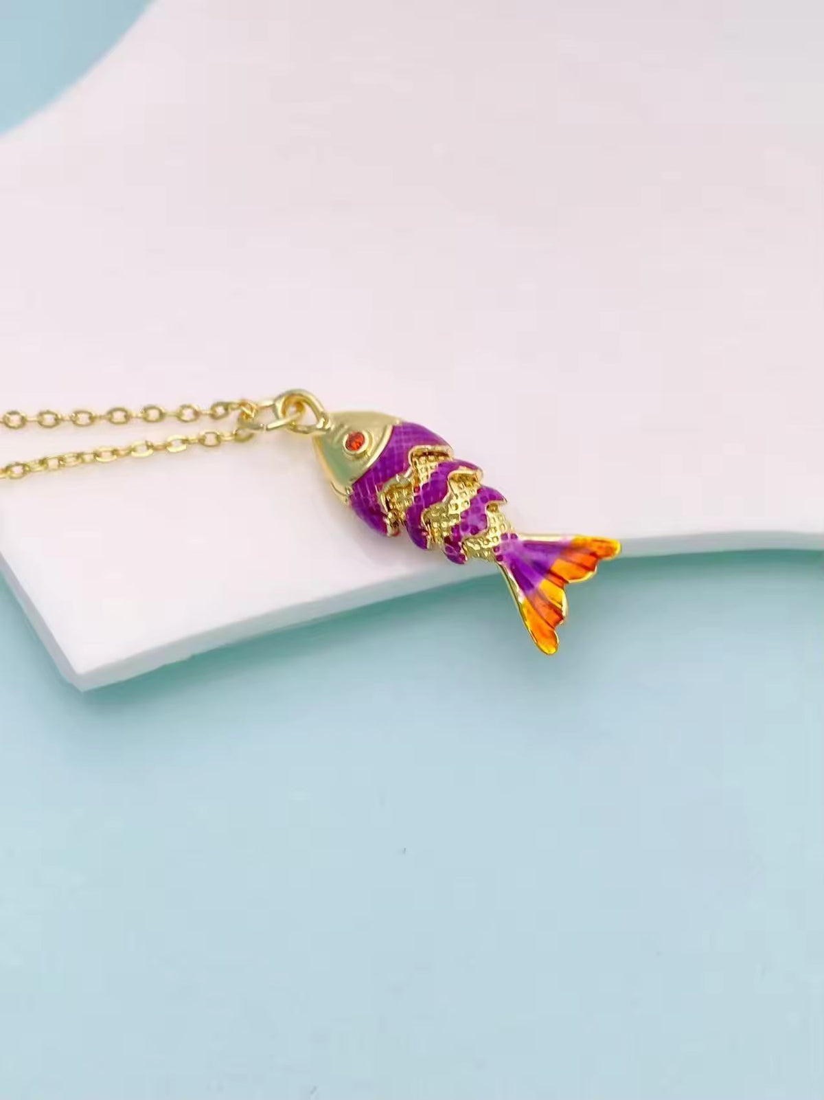 Multi Color Fish Gold Plated Enamel Copper Pendant Chain Women