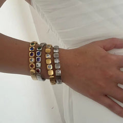 Square Shape 18K Gold Stainless Steel Anti Tarnish Stackable Bracelet For Men