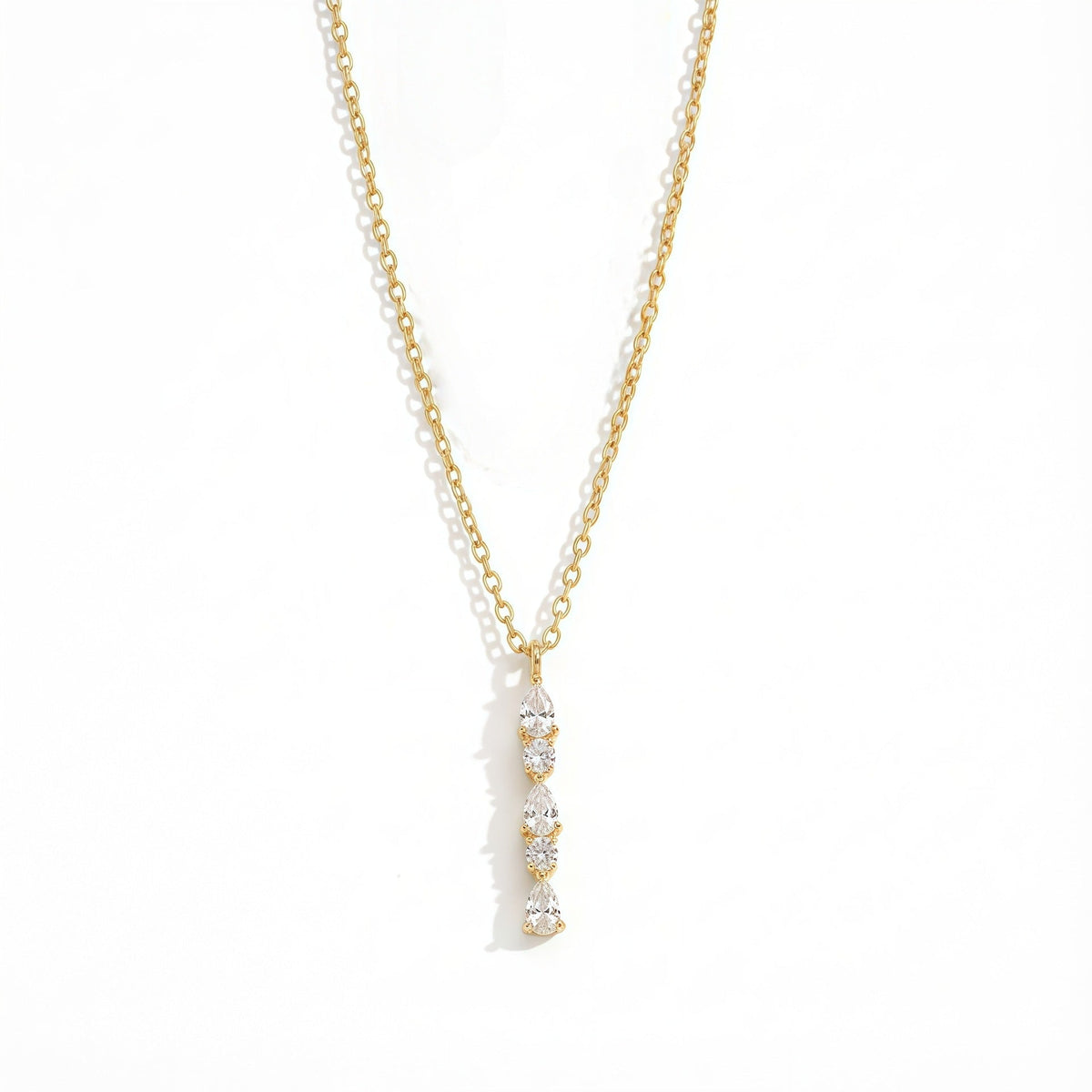 Gold Pear Cut Cubic Zirconia Anti Tarnish Copper Necklace For Women
