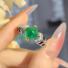 Leopard Silver Emerald Green Cubic Zirconia Crystal Anti Tarnish Free Size Ring For Women