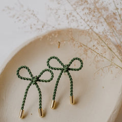 Twisted Bow 18K Gold Anti Tarnish Green Stud Dangler Earring For Women