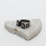 Vintage Oxidized square Star Black Stainless Steel Anti Tarnish Ring For Women