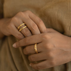 Rustic Romance 18K Gold Stainless Steel Anti Tarnish Combo Set Of 2 Ring For Women