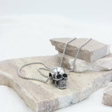 Skull Head Silver Stainless Steel Anti Tarnish Necklace Pendant Chain For Women